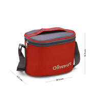 oliveware Groove Lunch Box, Microwave Safe and Leak Proof, 3 Inner Steel Containers with BPA Free Airtight Lid (2 * 290ml & 450ml), Plastic Tumbler (450ml), Plastic Cutlery - Red