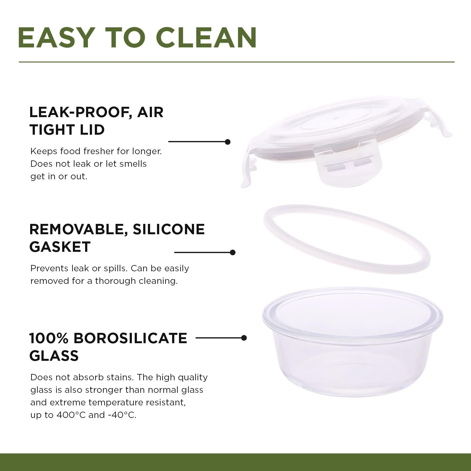 SOPL-OLIVEWARE Grace Glassware Round Lunchbox, Napkin & Steel Spoon, Borosilicate Glass & Microwave Proof, Set of 3 (400ml) - Grey