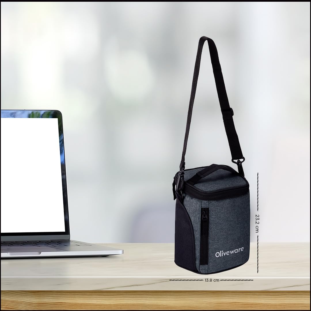 SOPL-OLIVEWARE Grace Glassware Round Lunchbox, Napkin & Steel Spoon, Borosilicate Glass & Microwave Proof, Set of 3 (400ml) - Grey