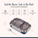 Oliveware Bento Master 2 Lunch Box | with 2 dividers | Steel Spoon | Stainless Steel | Dishwasher & Freezer Safe (Bento 2, Blue)