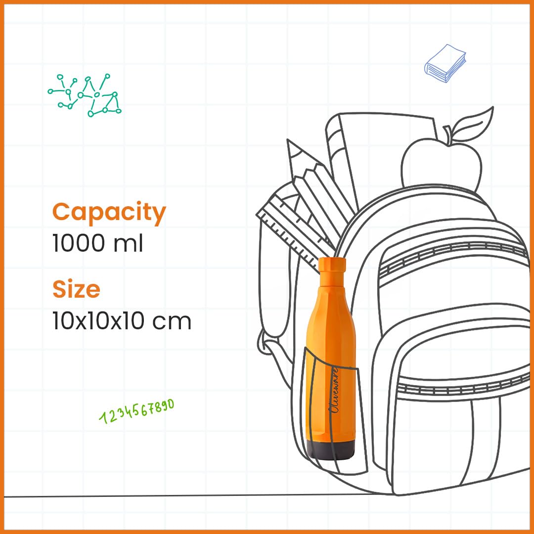 SOPL-OLIVEWARE Freshy Water Bottle with Better Grip, 1000 ml Bottle, BPA Free & Leak Proof, For Home, Office & Gym use - Yellow