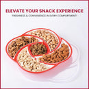 Oliveware Elegant Plastic Dry Fruit Tray with Airtight Lid, BPA Free, 5 Compartments (4x160 ml,1x100 ml), for Snacks and Dry Fruits - Red