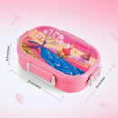 Oliveware Snacky Kids Lunch Box, Stainless Steel in 700ml Include Sabzi Container(180ml) & Steel Spoon, Food Grade BPA Free, Leak Proof & Colourful Designs (Pink)