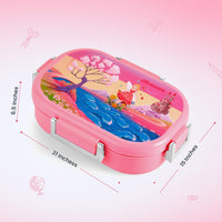 Oliveware Snacky Kids Lunch Box, Stainless Steel in 700ml Include Sabzi Container(180ml) & Steel Spoon, Food Grade BPA Free, Leak Proof & Colourful Designs (Pink)