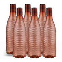 oliveware Honeycomb Design Premium PET Water Bottle With Better Grip, BPA Free & 100% Leak Proof, 1 Litre Bottle, For Home & Office Use, Pack of 6 - Brown