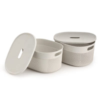 Oliveware Bingo Basket Stackable Storage Organiser With Lids For Clothes & Toys, BPA Free, Set of 2 Small - 3.4L Each (Grey, Plastic)