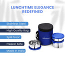 SOPL-OLIVEWARE Retro Premium Lunch Box | Stainless Steel | 3 containers | with Stylish Carry Bag | for Office, School | - (LB88CW) (Blue)