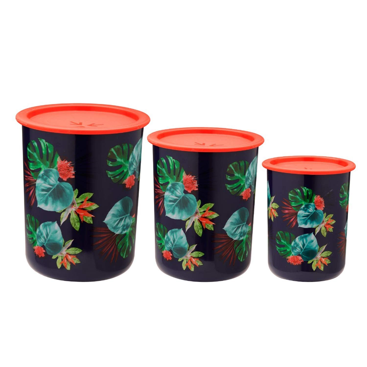 oliveware Pasha Range Stackable Plastic Containers, BPA Free, For Rice, Dal, Atta & Flour, Set of 3 (2200ml, 1350ml & 850ml) - Blue