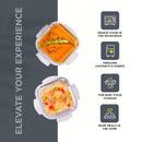 SOPL-OLIVEWARE Prism Borosilicate Glassware Square Lunchbox, Microwave Proof, Napkin & Steel Spoon, Set of 2 with 320ml Each - Grey