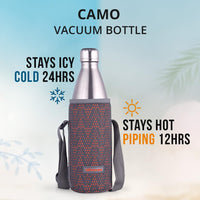 Oliveware Camo Vaccum Bottle with Sleeve, Stainless Steel (1000ml), Hot and Cold, Insulated Bottle, Fit for Indoor & Outdoors - Silver