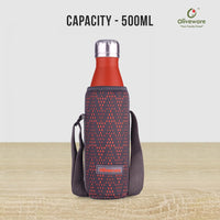 Oliveware Sigma Vacuum Bottle with Sleeve, Stainless Steel (500ml), Hot and Cold, Insulated Bottle, Fit for Indoor & Outdoors - Orange