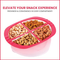 Oliveware Pearl Square Tray with Airtight Lid for Serving Dry Fruits, BPA Free, Storage & Serving Snacks, Dry Fruits, Biscuits, Candy, 4 Compartments (4x150 ml) - Red