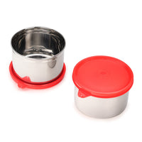 oliveware Magic Storage Containers, 100% Leak Proof and Spill Proof, 2 Stainless Steel Containers with BPA Free Airtight Lid (600ml Each) - Red