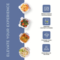 SOPL-OLIVEWARE Olive Glass Lunch Box, Insulated Fabric Bag, Leak Proof & Microwave Safe, Borosilicate Glass, Set of 4 (2 * 320ml & 2 * 400ml) - Blue