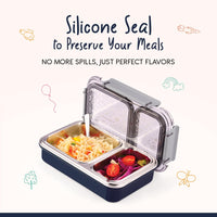 Oliveware Bento Master 2 Lunch Box | with 2 dividers | Steel Spoon | Stainless Steel | Dishwasher & Freezer Safe (Bento 2, Blue)