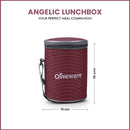 oliveware Angelic Lunch Box, Leak Proof, 3 Stainless Steel Containers with BPA Free Airtight Lid (450ml, 450ml & 250ml), Insulated Fabric Bag - Maroon