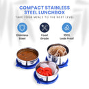 SOPL-OLIVEWARE Retro Premium Lunch Box | Stainless Steel | 3 containers | with Stylish Carry Bag | for Office, School | - (LB88CW) (Blue)