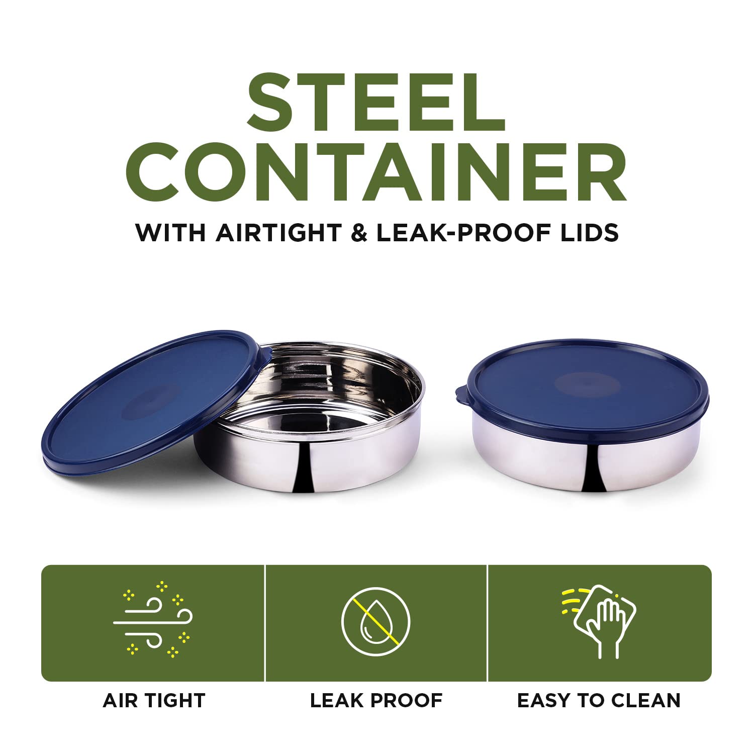 oliveware SOPL (logo) with Device Classic Duo Stainless Steel Storage Container with BPA Free Lid, Leak Proof & Spill Proof, Dishwasher & Freeze Safe, Set of 2 with 1000ml Each - Blue