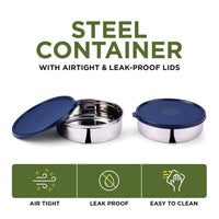 oliveware SOPL (logo) with Device Classic Duo Stainless Steel Storage Container with BPA Free Lid, Leak Proof & Spill Proof, Dishwasher & Freeze Safe, Set of 2 with 1000ml Each - Blue