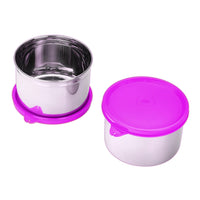 oliveware Magic Storage Containers, 100% Leak Proof and Spill Proof, 2 Stainless Steel Containers with BPA Free Airtight Lid (600ml Each) - Voilet