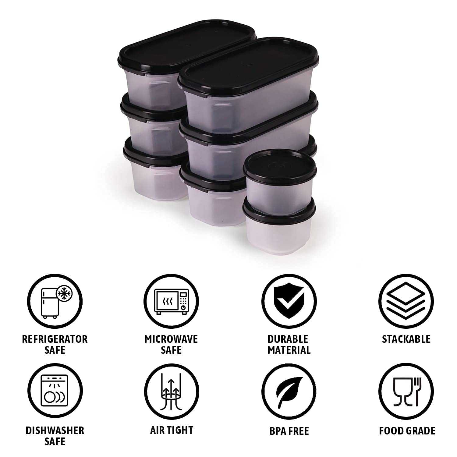 oliveware Modular Storage Containers, BPA Free, For Pulses, Rice, Dal, Atta, Flour, Set of 8 (6x600ml + 2x180ml) - Red