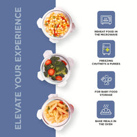 SOPL-OLIVEWARE Italian Glass Lunch Box with Steel Spoon & Napkin, Microwave Safe, Borosilicate Glass Containers, Set of 3 (400ml Each), Fabric Bag - Blue