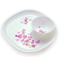 oliveware Plastic Flora Dinner Set | Microwave Safe | Dishwasher Safe | BPA-free | for Heating & Serving | for Breakfast, Lunch, Dinner - (Pink, 4 Plates + 4 Bowls)