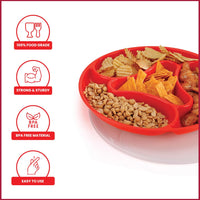 oliveware Majestic Snaks & Dry Fruit Candy Tray with Airtight Lid, BPA Free Plastic, 4 compartments (4x300 ml), Store & Serve - Red