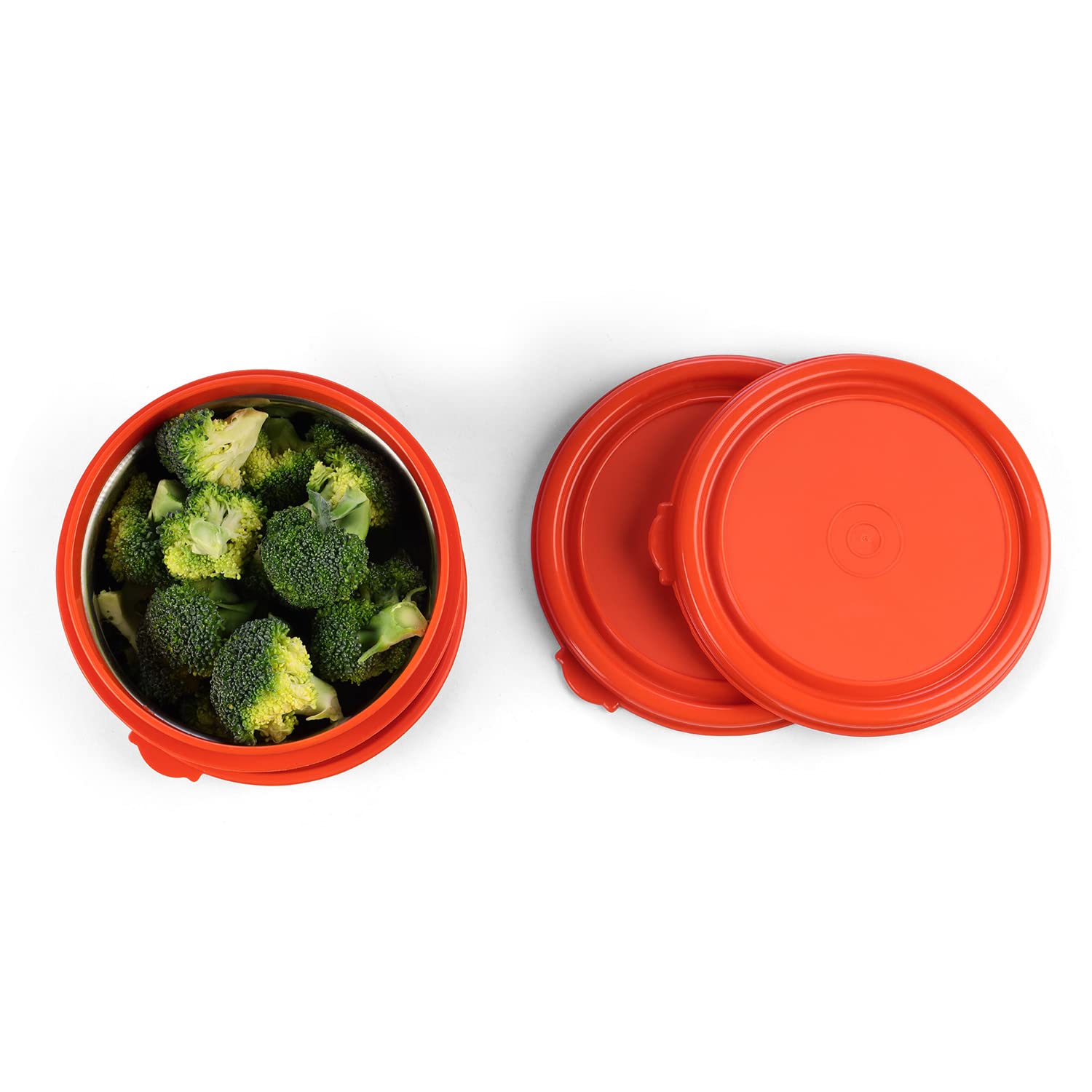 Oliveware Air Tight Lids for Benny Container | Set of 3 | Spill Proof | Leak Proof | For 290ml, 450ml, 600ml | Dishwasher & Freezer Safe (Orange)