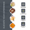 SOPL-OLIVEWARE Elite Glassware Sqaure Lunchbox, Napkin & Steel Cutlery, Borosilicate Glass & Microwave Proof, 4 Cointainer with 320ml Each - Grey