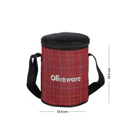SOPL-OLIVEWARE Absolute Lunch Box, 100% Leak Proof, 3 Stainless Steel Containers with BPA Free Lids (2x600ml & 450ml), Fabric Bag - Red