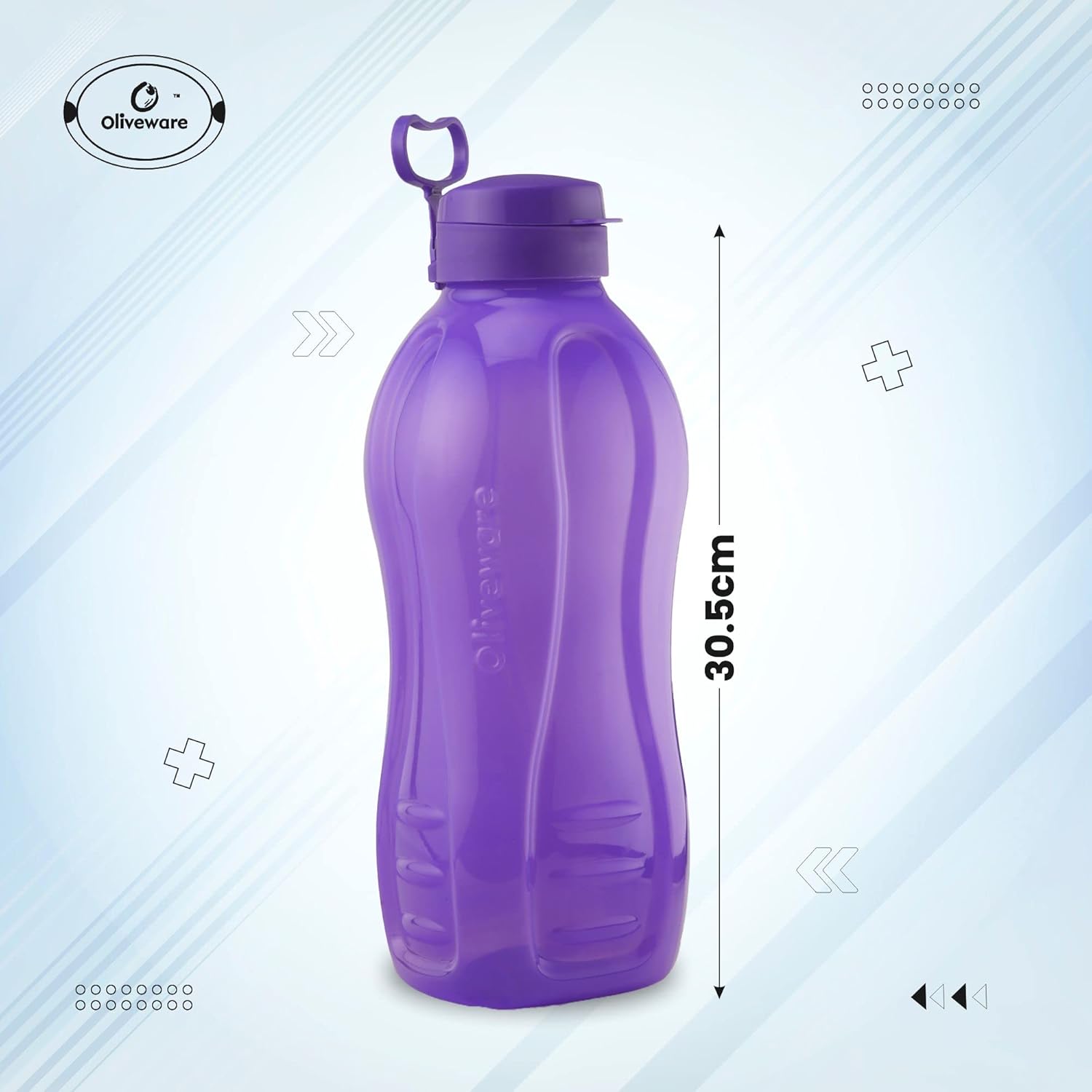 oliveware Jumbo 2 Litre Water Bottle, 100% Leak Proof, BPA Free Premium Plastic Bottle, for Home, Office & Gym, Sturdy with Holder, Pack of 2 (Voilet)