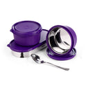 SOPL-OLIVEWARE Hazel Lunch Box, Leak Proof & Microwave Safe, 3 Stainless Steel Containers (450ml, 450ml, 550ml), Insulated Fabric Bag, Full Meal & Easy to Carry (Voilet)