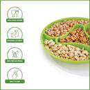 oliveware Majestic Snaks & Dry Fruit Candy Tray with Airtight Lid, BPA Free Plastic, 4 compartments (4x300 ml), Store & Serve - Green