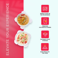 SOPL-OLIVEWARE Joy Glassware Round Lunchbox, Borosilicate Glass Containers, Microwave Safe & Leak Proof, 2 Containers with BPA Free Lids (400ml) Each - Red