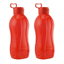oliveware Jumbo 2 Litre Water Bottle, 100% Leak Proof, BPA Free Premium Plastic Bottle, for Home, Office & Gym, Sturdy with Holder, Pack of 2 (Red)