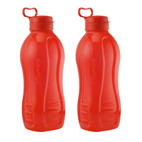 oliveware Jumbo 2 Litre Water Bottle, 100% Leak Proof, BPA Free Premium Plastic Bottle, for Home, Office & Gym, Sturdy with Holder, Pack of 2 (Red)