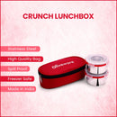 oliveware Crunch Lunch Box, 2 Stainless Steel Containers (300 ml), Leak Proof with BPA Free Air Tight Lids, Fabric Jacket - Red