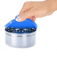 oliveware Magic Storage Containers, 100% Leak Proof and Spill Proof, 2 Stainless Steel Containers with BPA Free Airtight Lid (450ml Each) - Blue
