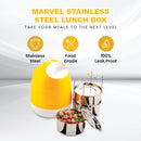 oliveware SOPL (Logo) with Device Marvel Lunch Box with Insulated Box, 3 Stainless Steel Containers 300ml Each, Leak Proof & Sturdy - Yellow
