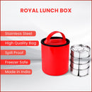 Oliveware - Royal Red Stainless Steel Lunch Box - 4 Containers Set | Offiice and Bulk Use | with Container | Full Meal | Handle to Carry with Compartments