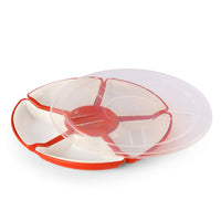 Oliveware Flower Snack Container with 5 Compartments | Storage & Serving Snacks, Dry Fruits, Biscuits, Candy | Hard Plastic | Multi Purpose - Red