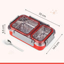 Oliveware Bento Master 2 Lunch Box | with 2 dividers | Steel Spoon | Stainless Steel | Dishwasher & Freezer Safe (Bento 2, Orange)