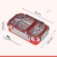 Oliveware Bento Master 2 Lunch Box | with 2 dividers | Steel Spoon | Stainless Steel | Dishwasher & Freezer Safe (Bento 2, Orange)