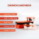 oliveware Crunch Lunch Box, 2 Stainless Steel Containers (300 ml), Leak Proof with BPA Free Air Tight Lids, Fabric Jacket - Orange