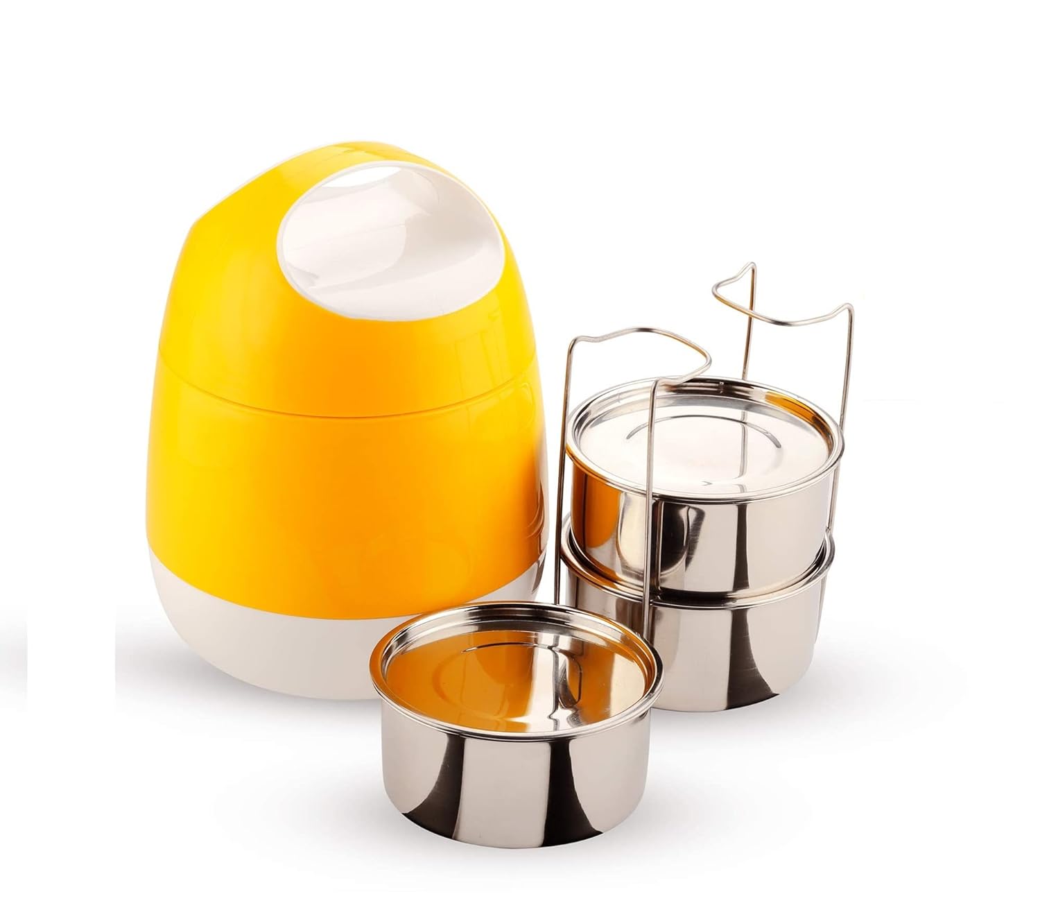 oliveware SOPL (Logo) with Device Marvel Lunch Box with Insulated Box, 3 Stainless Steel Containers 300ml Each, Leak Proof & Sturdy - Yellow