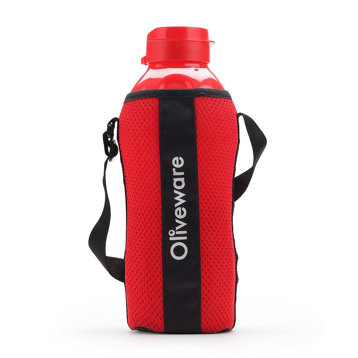 SOPL-OLIVEWARE Jumbo Water Bottle With Washable Carry Sleeve, Shoulder Strap, 2 Litre Bottle, BPA Free & Leak Proof, Fits in Fridge, Pack of 1 - Red
