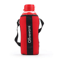 SOPL-OLIVEWARE Jumbo Water Bottle With Washable Carry Sleeve, Shoulder Strap, 2 Litre Bottle, BPA Free & Leak Proof, Fits in Fridge, Pack of 1 - Red