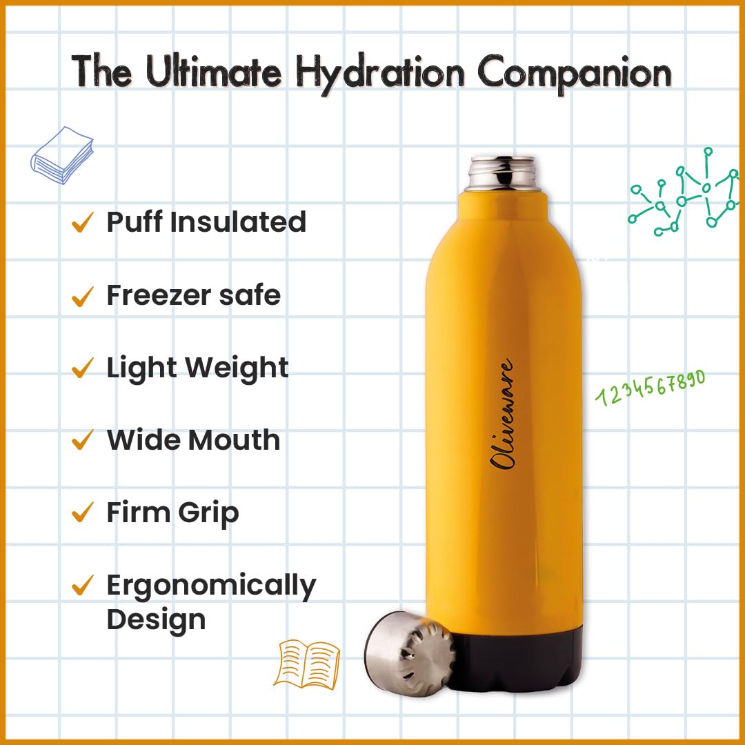 SOPL-OLIVEWARE Qua Water Bottle with Better Grip, 600 ml Bottle, BPA Free & Leak Proof, For Home, Office & Gym use - Yellow