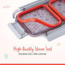 Oliveware Bento Master 2 Lunch Box | with 2 dividers | Steel Spoon | Stainless Steel | Dishwasher & Freezer Safe (Bento 2, Orange)